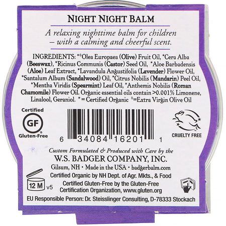 Barn Örter, Homeopati, Örter: Badger Company, Organic, Night-Night Balm, Lavender & Chamomile, .75 oz (21 g)