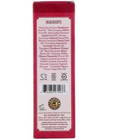 Oljor, Skrubba, Ton, Rensa: Badger Company, Organic, Face Cleansing Oil, Damascus Rose, For Dry/Delicate Skin, 2 fl oz (59.1 ml)