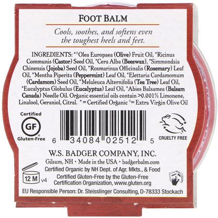 Fotvård, Bad: Badger Company, Organic, Foot Balm, Peppermint & Tea Tree, .75 oz (21 g)