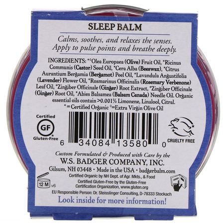 Sömn, Kosttillskott: Badger Company, Organic Sleep Balm, Lavender & Bergamot, 2 oz (56 g)