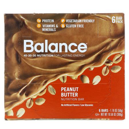 Näringsstänger: Balance Bar, Nutrition Bar, Peanut Butter, 6 Bars, 1.76 oz (50 g) Each