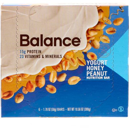 Näringsstänger: Balance Bar, Nutrition Bar, Yogurt Honey Peanut, 6 Bars, 1.76 oz (50 g) Each
