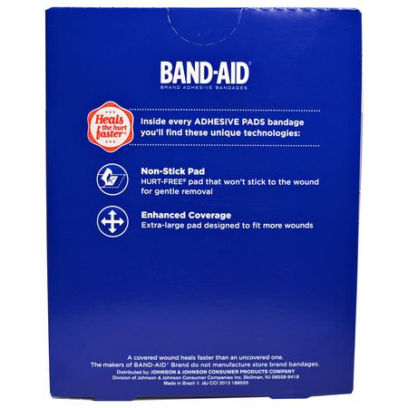 Bandage, Bandhjälpmedel, Första Hjälpen, Medicinskåp: Band Aid, Adhesive Bandages, Adhesive Pads, Large, 10 Pads