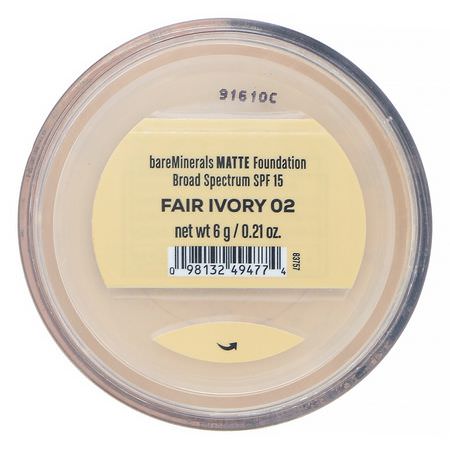 Foundation, Face, Makeup: Bare Minerals, Matte Foundation, SPF 15, Fair Ivory 02, 0.21 oz (6 g)