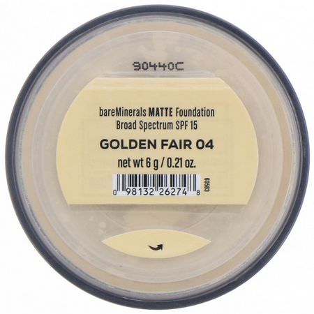 Foundation, Face, Makeup: Bare Minerals, Matte Foundation, SPF 15, Golden Fair 04, 0.21 oz (6 g)