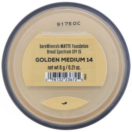 Foundation, Face, Makeup: Bare Minerals, Matte Foundation, SPF 15, Golden Medium 14, 0.21 oz (6 g)