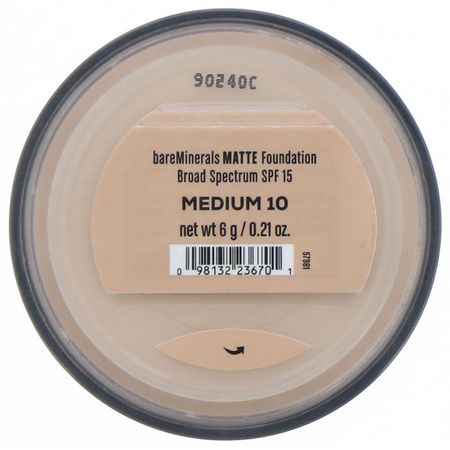 Foundation, Face, Makeup: Bare Minerals, Matte Foundation, SPF 15, Medium 10, 0.21 oz (6 g)