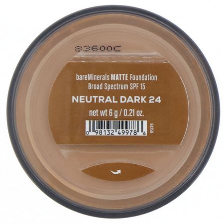 Foundation, Face, Makeup: Bare Minerals, Matte Foundation, SPF 15, Neutral Dark 24, 0.21 oz (6 g)