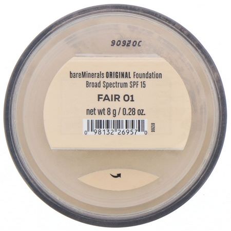 Foundation, Face, Makeup: Bare Minerals, Original Foundation, SPF 15, Fair 01, 0.28 oz (8 g)