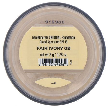 Foundation, Face, Makeup: Bare Minerals, Original Foundation, SPF 15, Fair Ivory 02, 0.28 oz (8 g)