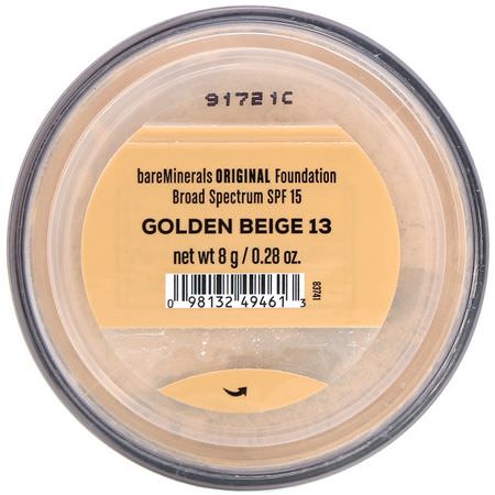 Foundation, Face, Makeup: Bare Minerals, Original Foundation, SPF 15, Golden Beige 13, 0.28 oz (8 g)