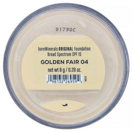 Foundation, Face, Makeup: Bare Minerals, Original Foundation, SPF 15, Golden Fair 04, 0.28 oz (8 g)