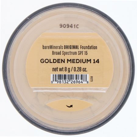 Foundation, Face, Makeup: Bare Minerals, Original Foundation, SPF 15, Golden Medium 14, 0.28 oz (8 g)