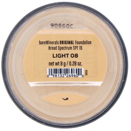 Foundation, Face, Makeup: Bare Minerals, Original Foundation, SPF 15, Light 08, 0.28 oz (8 g)