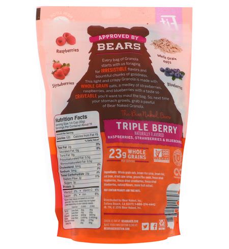 Granola, Frukostmat, Spannmål: Bear Naked, Fit, Granola, Triple Berry, 12 oz (340 g)