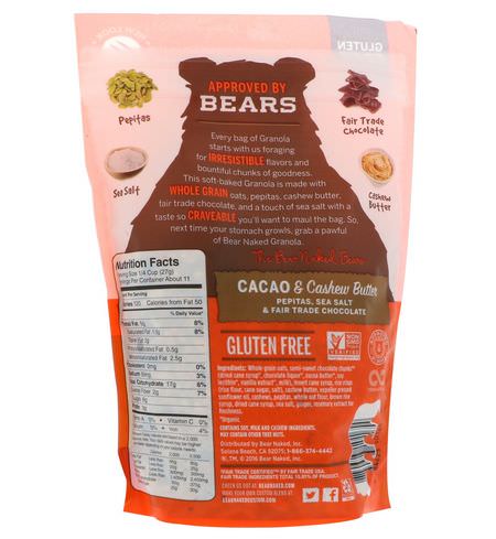 Snack Mixes, Snacks, Granola, Breakfast Foods: Bear Naked, Granola, Cacao & Cashew Butter, 11 oz (311 g)