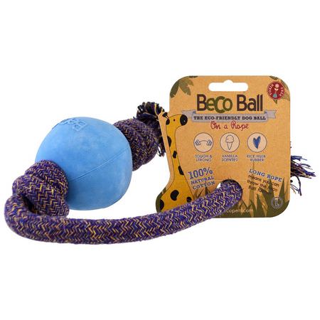 Husdjurleksaker, Husdjur: Beco Pets, Eco-Friendly Dog Ball On a Rope, Large, Blue, 1 Rope
