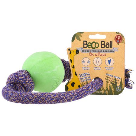 Husdjurleksaker, Husdjur: Beco Pets, Eco-Friendly Dog Ball On a Rope, Large, Green, 1 Rope
