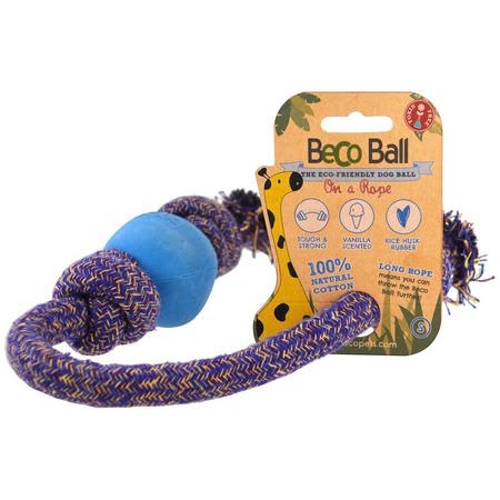 Husdjurleksaker, Husdjur: Beco Pets, Eco-Friendly Dog Ball On a Rope, Small, Blue, 1 Rope
