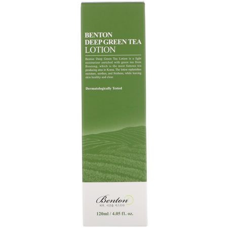 Skin Care För Grönt Te, K-Beauty Moisturizers, Krämer, Ansiktsfuktare: Benton, Deep Green Tea Lotion, 4.05 fl oz (120 ml)