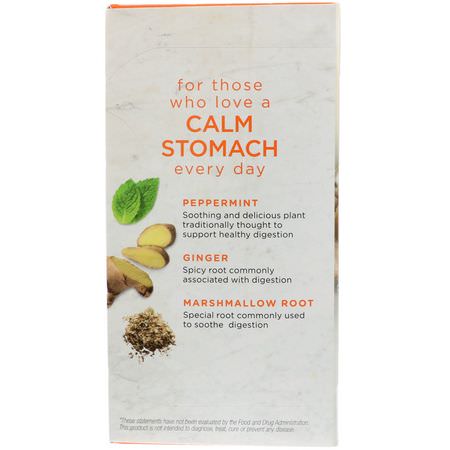 Örtte, Ingefära Te: Bigelow, Calm Stomach, Ginger & Peach Herbal Tea, 18 Tea Bags, 1.35 oz (38 g)