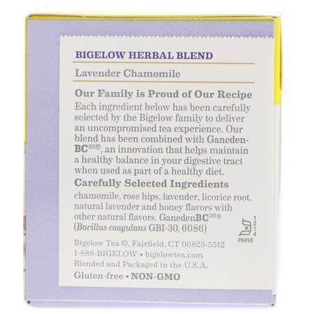 Örtte: Bigelow, Herbal Tea, Lavender Chamomile Plus Probiotics, 18 Tea Bags, .98 oz (27 g)
