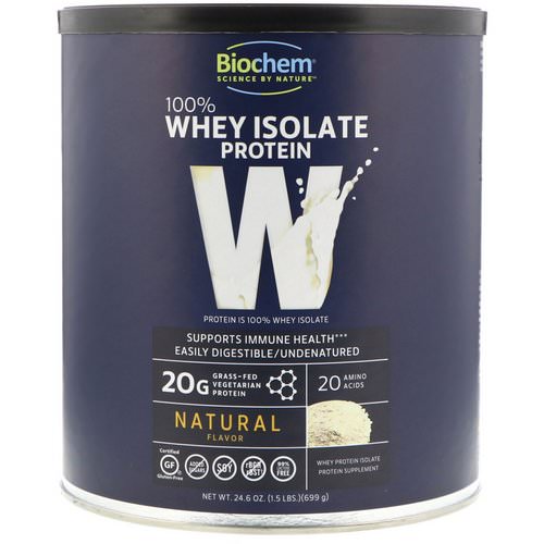 Biochem, 100% Whey Isolate Protein, Natural Flavor, 1.53 lbs (699 g) Review