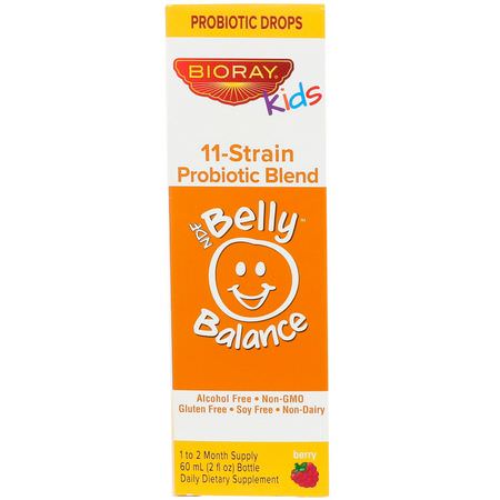 Probiotika För Barn, Hälsa, Barn, Baby: Bioray, Kids, NDF Belly Balance, 11-Strain Probiotic Blend, Berry Flavor, 2 fl oz (60ml)