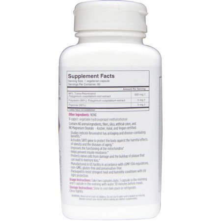 Resveratrol, Antioxidanter, Kosttillskott: Biotivia, Transmax, 500 mg, 60 Capsules