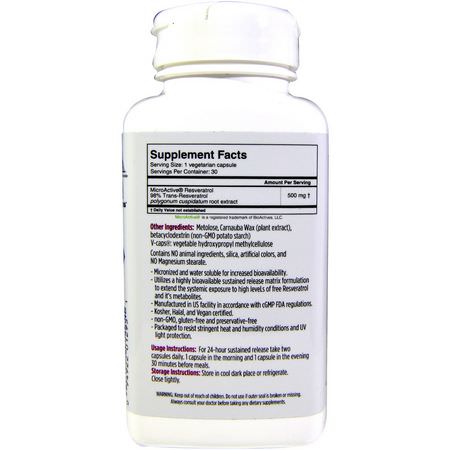 Resveratrol, Antioxidanter, Kosttillskott: Biotivia, TransmaxTR, Trans-Resveratrol, 500 mg, 60 Capsules