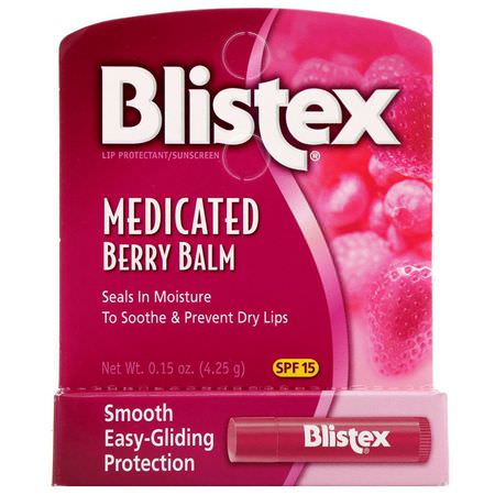Spf, Medicinerat, Läppbalsam, Läppvård: Blistex, Lip Protectant/Sunscreen, SPF 15, Medicated Berry Balm, .15 oz (4.25 g)
