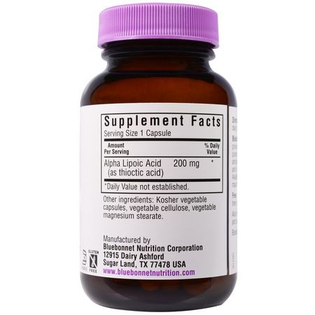 Alpha Lipoic Acid, Antioxidants, Supplements: Bluebonnet Nutrition, Alpha Lipoic Acid, 200 mg, 60 Vcaps