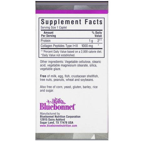 Kollagentillskott, Fog, Ben, Tillskott: Bluebonnet Nutrition, Beautiful Ally, Collagen Type I+III, 1,000 mg, 90 Caplets