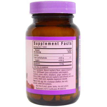 Melatonin, Sömn, Kosttillskott: Bluebonnet Nutrition, Earth Sweet Chewables, Melatonin, Natural Raspberry Flavor, 5 mg, 120 Chewable Tablets
