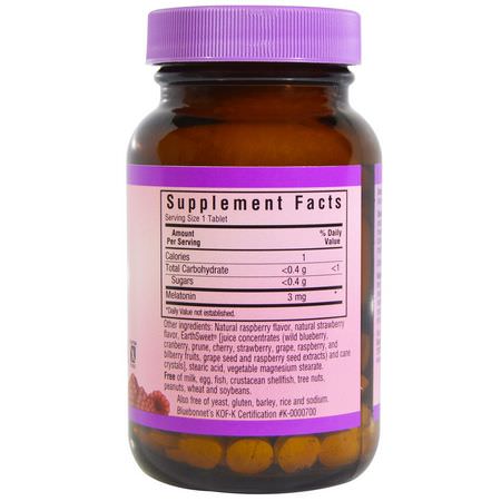 Melatonin, Sömn, Kosttillskott: Bluebonnet Nutrition, EarthSweet Chewables, Melatonin, Natural Raspberry Flavor, 3 mg, 120 Chewable Tablets