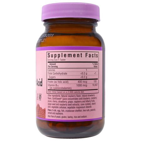 Vitamin B, Vitaminer, Kosttillskott: Bluebonnet Nutrition, EarthSweet Chewables, Vitamin B-12 & Folic Acid, Natural Raspberry Flavor, 180 Chewable Tablets