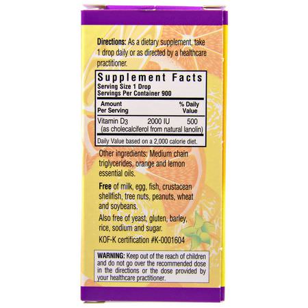 D3 Cholecalciferol, D-Vitamin, Vitaminer, Kosttillskott: Bluebonnet Nutrition, Liquid Vitamin D3 Drops, Natural Citrus Flavor, 2,000 IU, 1 fl oz (30 ml)