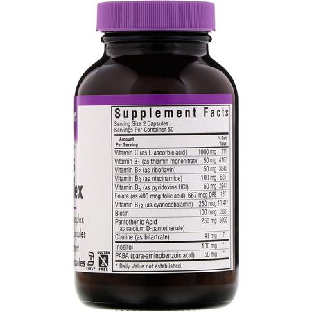 Lugn, Vitamin B-Komplex, Vitamin B, Vitaminer: Bluebonnet Nutrition, Stress B-Complex, 100 Vegetable Capsules