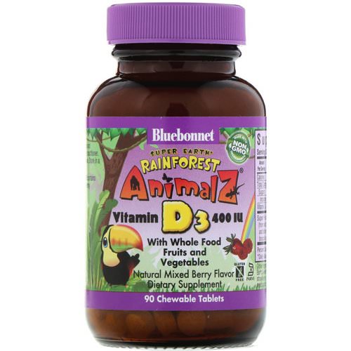 Bluebonnet Nutrition, Super Earth, Rainforest Animalz, Vitamin D3, Natural Mixed Berry, 400 IU, 90 Chewable Tablets Review