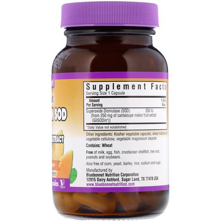 Superoxide Dismutase Sod, Antioxidanter, Kosttillskott: Bluebonnet Nutrition, Super Fruit, Vegetarian SOD, Cantaloupe Fruit Extract, 250 IU, 60 Vegetable Capsules