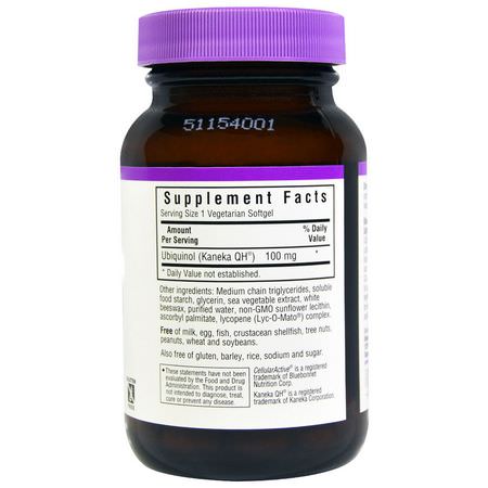 Coq10, Ubiquinol, Antioxidanter, Kosttillskott: Bluebonnet Nutrition, Ubiquinol, Cellular Active CoQ10, 100 mg, 60 Veggie Softgels