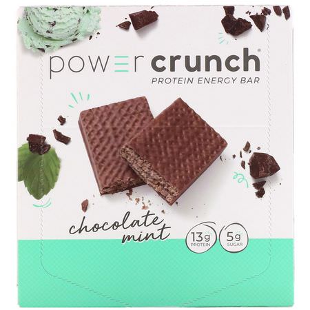 Energibarer, Sportbarer, Vassleproteinbarer, Proteinstänger: BNRG, Power Crunch Protein Energy Bar, Chocolate Mint, 12 Bars, 1.4 oz (40 g) Each
