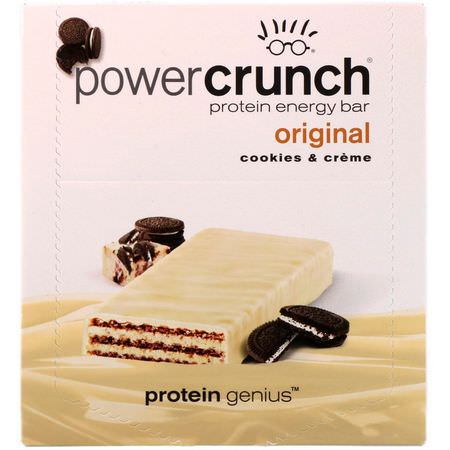 Energibarer, Sportstänger, Vassleproteinbarer, Proteinstänger: BNRG, Power Crunch Protein Energy Bar, Original, Cookies and Creme, 12 Bars, 1.4 oz (40 g) Each
