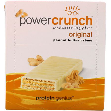 Energibarer, Sportstänger, Vassleproteinbarer, Proteinstänger: BNRG, Power Crunch Protein Energy Bar, Original, Peanut Butter Creme, 12 Bars, 1.4 oz (40 g) Each