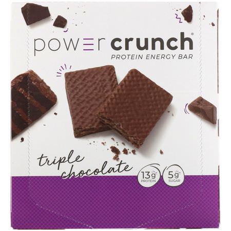 Energibarer, Sportstänger, Vassleproteinbarer, Proteinstänger: BNRG, Power Crunch Protein Energy Bar, Original, Triple Chocolate, 12 Bars, 1.4 oz (40 g) Each