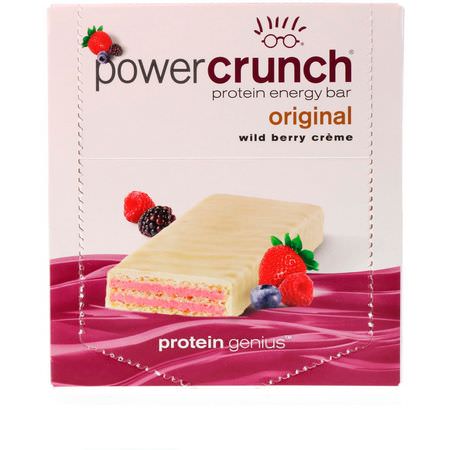Energibarer, Sportstänger, Vassleproteinbarer, Proteinstänger: BNRG, Power Crunch Protein Energy Bar, Wild Berry Creme, 12 Bars, 1.4 oz (40 g) Each