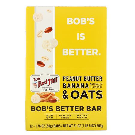 Näringsstänger: Bob's Red Mill, Bob's Better Bar, Peanut Butter Banana & Oats, 12 Bars, 1.76 oz (50 g) Each