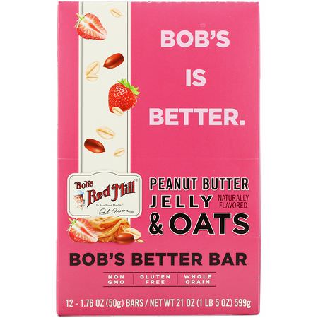 Näringsstänger: Bob's Red Mill, Bob's Better Bar, Peanut Butter Jelly & Oats, 12 Bars, 1.76 oz (50 g) Each