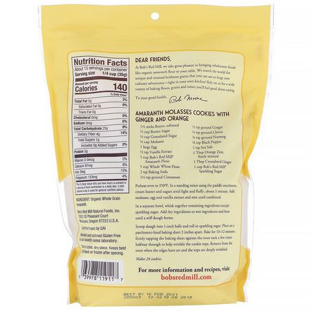 Blandningar, Mjöl, Bakning: Bob's Red Mill, Organic Amaranth Flour, Whole Grain, 18 oz (510 g)