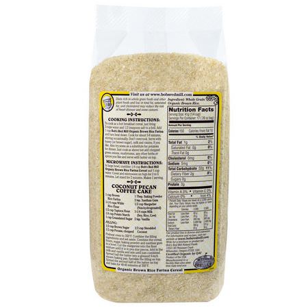 Varmt Spannmål, Frukostmat, Spannmål: Bob's Red Mill, Organic Brown Rice Farina, Creamy Rice, Hot Cereal, 1.6 lbs (737 g)
